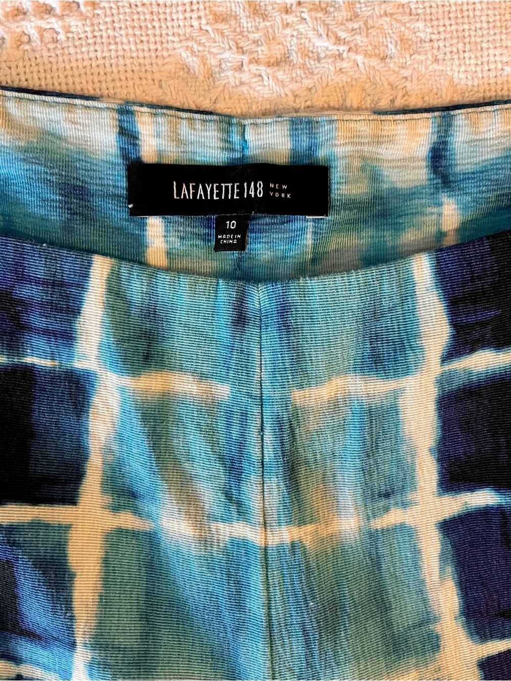 Lafayette 148 New York Light & Dark Blue Checked Plaid Print Pants Turqoise - Picture 3 of 6
